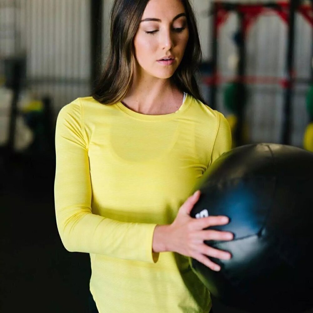 ZYIA Active Subtle Stripe Long Sleeve Shirt, Yellow, Size XL